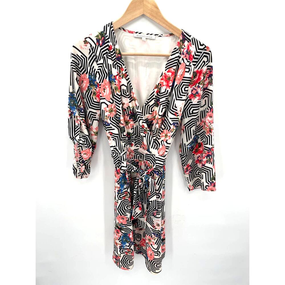 Daniel Rainn Stitch Fix Surplice Faux Wrap Long Sleeve Pattern Dress // M